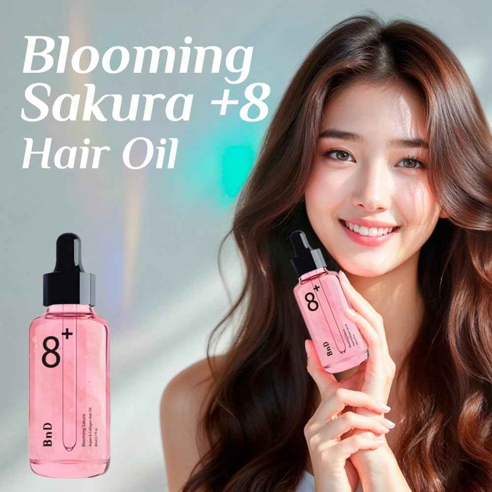 BnD Blooming SAKURA Argan & Collagen Hair Oil 80ml – Lightweight Leave-in Treatment for Dry & Frizzy Hair, Smooth Finish, Non-Greasy, UV Protection, Floral Scent, Nourishing Oil – Korean Beauty