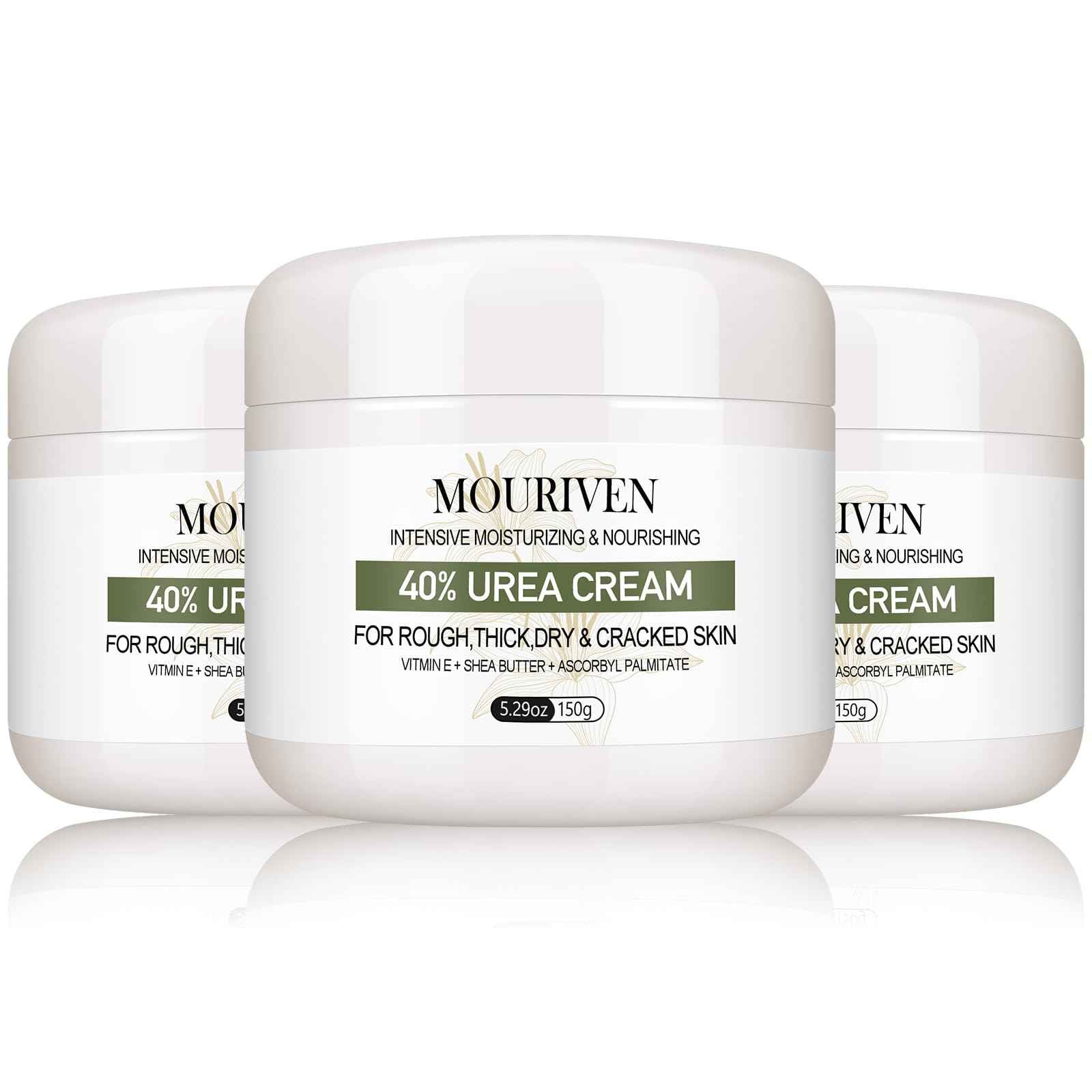 Mouriven 3 Packs Urea Cream 40 Percent - Foot & Hand Cream, for Dry, Cracked Heels, Feet, Knees, Elbows, and Hands, Callus Remover, Maximum Strength Urea Lotion for Softening and Moisturizing