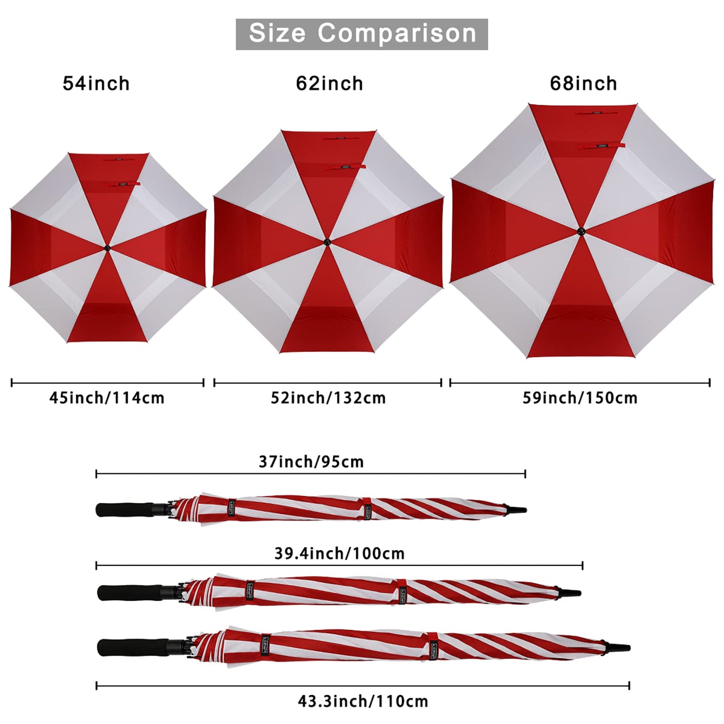 G4Free 54 Inch Automatic Open Golf Umbrella Windproof Extra Large Oversize Double Canopy Vented Windproof Waterproof Stick Umbrellas for Men (Red/White)