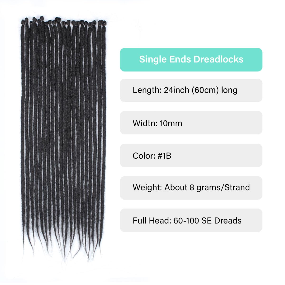 Pouweney 20 Strands Thick Dreadlock Extensions, 24Inch Straight Black Synthetic Crochet Dreads Extensions Hip Hop Style For Women and Man(1cm Width)