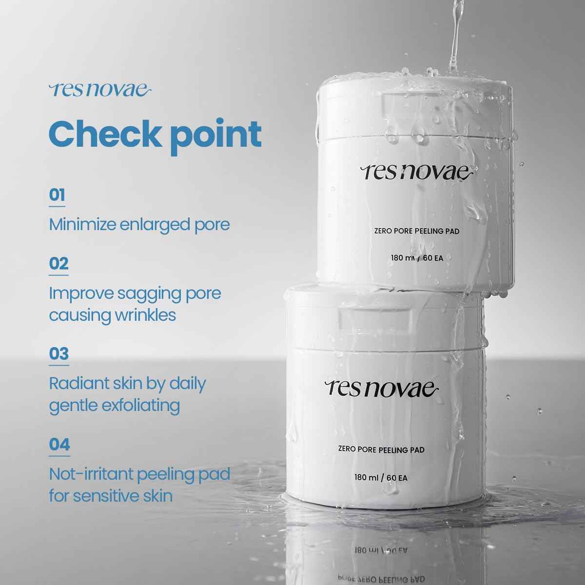 res novae Peeling Toner Pad – 60 Pads – Blackhead & Whitehead Removal, Pore Minimizing, Oil Control, Gentle PHA Exfoliation for Sensitive Skin