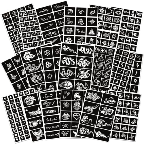Temporary Tattoo Stencils Kit - 20 Sheets, 458+ Designs