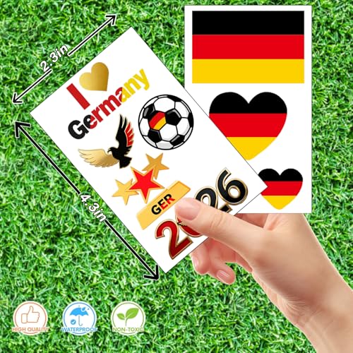 Germany Flag Temporary Tattoos - 10 Sheets Waterproof Stickers