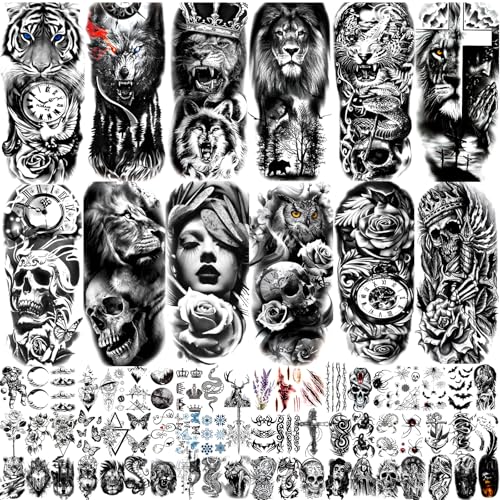JEEFONNA Black Temporary Tattoos Set for Men Women - 82 Sheets Body Art Stickers