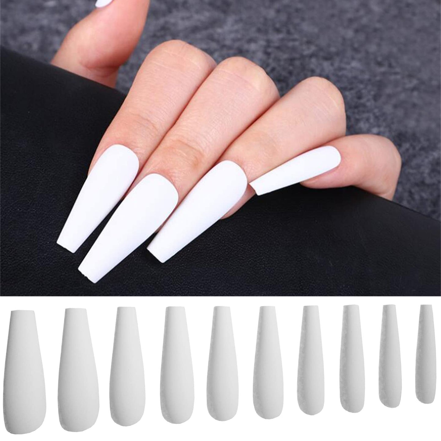 EternalClassic 200PC Matte Coffin Press on Nails Set Long Ballerina False Nail Tips Full Cover Artificial Fingernails Women Girls Manicure Decor for Home & Salon (Long Coffin)