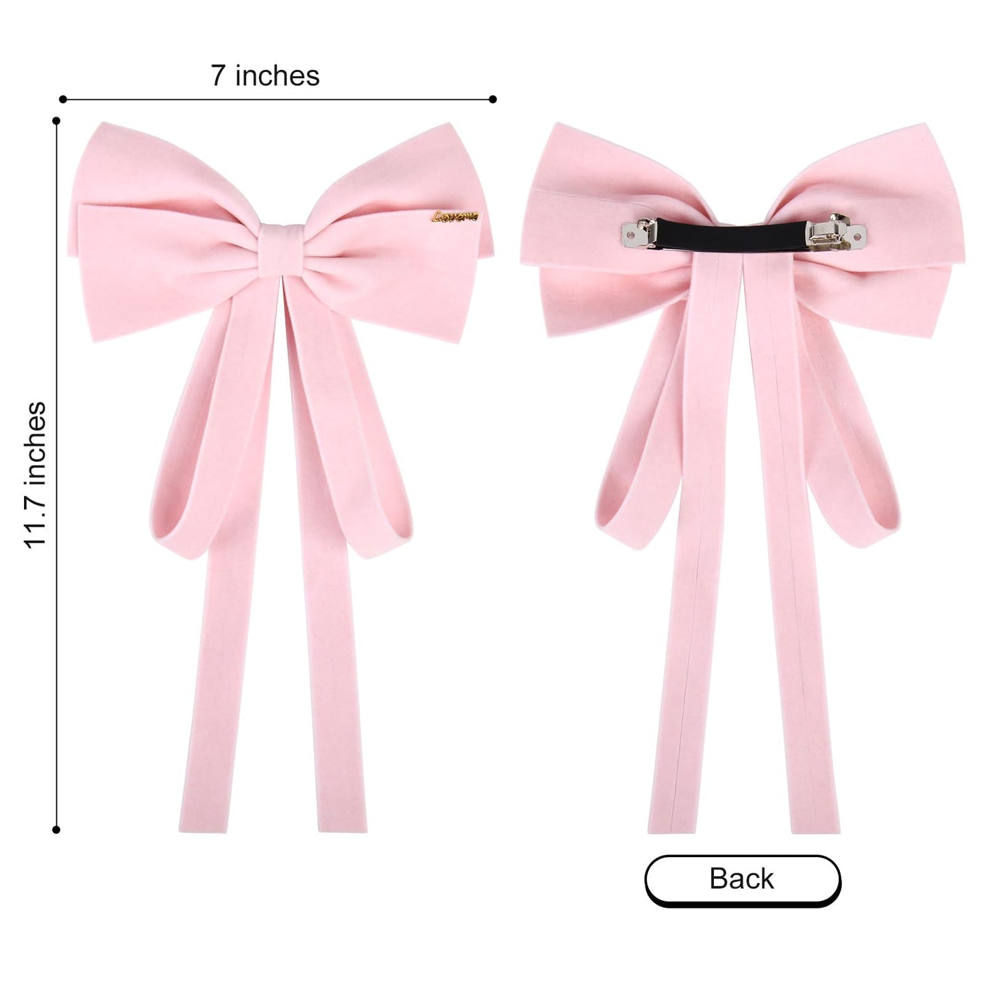 2PCS Velvet Bows Hair Clip Ribbon White Pink Accessories Ponytail Holder large Hair Bow for Women Girls Toddlers Teens Kids