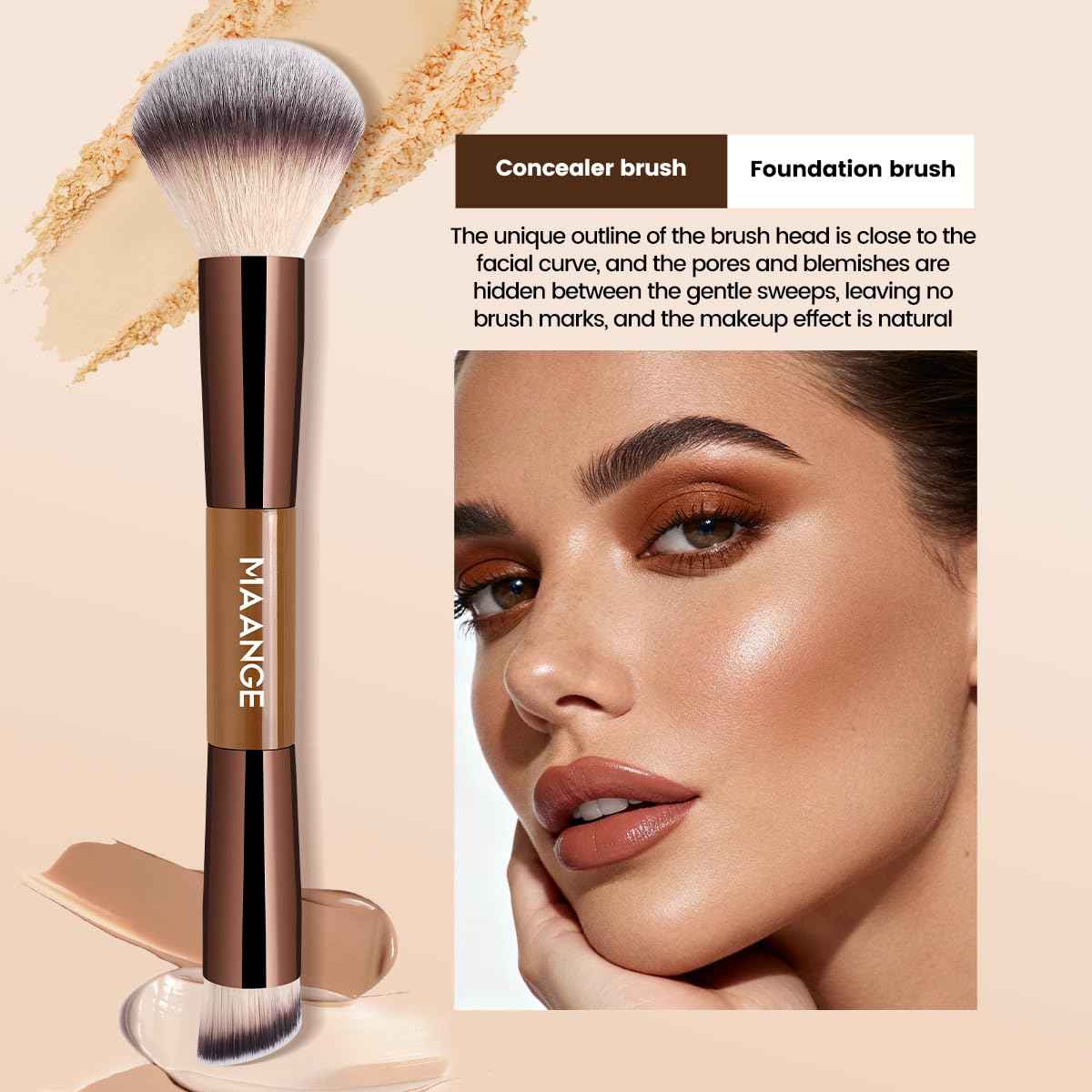MAANGE 13 Pcs Foundation Makeup Brush Set With Bag, Make up Brushes, Double-End Multi Functional Makeup Brushes, Professional Face Brush Set Tools For Liquid Powder Concealer Cream Blush (Coffee)