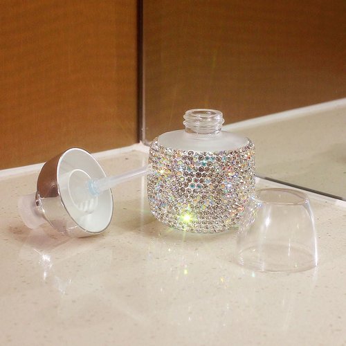 Rhinestone Travel Portable 30ml Lotion Dispensing Empty Bottle - Luxury Bling Glass Cosmetic Empty Container - Press Pump Design for Easy Dispensing - Ideal for Beauty On-The-Go (Silver)
