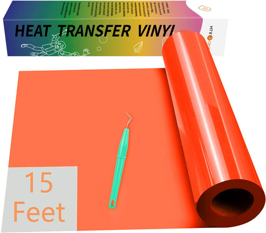 HTVRONT Heat Transfer Vinyl HTV Vinyl Rolls - 12" x 15ft Neon Orange Iron on Vinyl for Cricut & Silhouette Cameo, HTV Vinyl for Shirts - Easy to Cut & Weed for Heat Vinyl Design