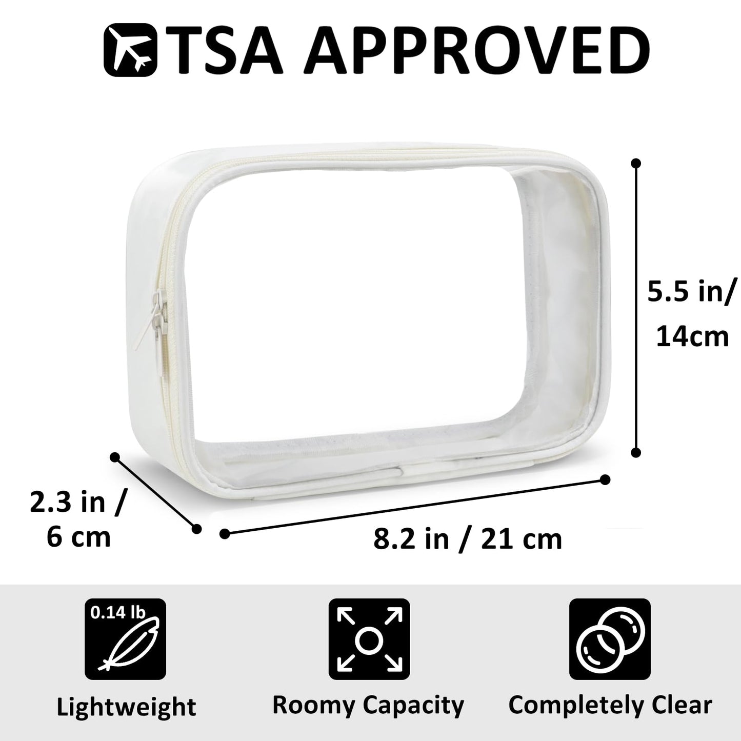 Moyad TSA Approved Clear Toiletry Bag, 2 Pack Quart Size 3-1-1 Liquids Pouch for Travel, Transparent Makeup & Cosmetic Organizer for Women Men, Beige