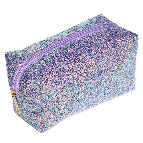 Purple Glitter Cosmetic Pouch,Small Zipper Makeup Bags,Travel Waterproof Toiletry Bag Organizer Shine Makeup Pouch Bag for Women Birthday Gift