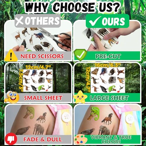 96-Piece Realistic Wildlife Animal Temporary Tattoos for Kids