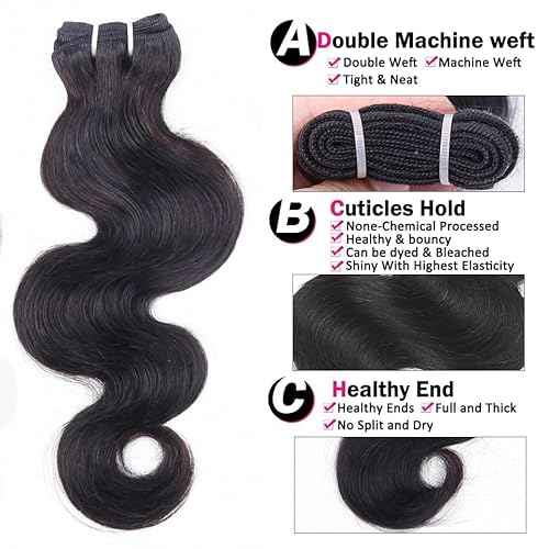 RESACA Body Wave 3 Bundles Human Hair Weave Weft Extentions Bundles for Women 20 22 24 Inch 100% Unprocessed Brazilian Virgin Human Hair (Nature Color Black)