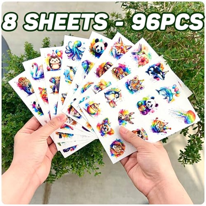 96 Watercolor Animal Temporary Tattoos - Kids Party Favors