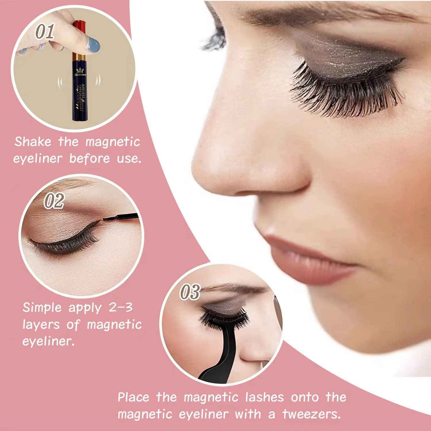 Amzmam Magnetic Eyelash and Eyeliner Kit,Reusable Magnetic Applicator,Long Lasting, Easy Apply.Waterproof