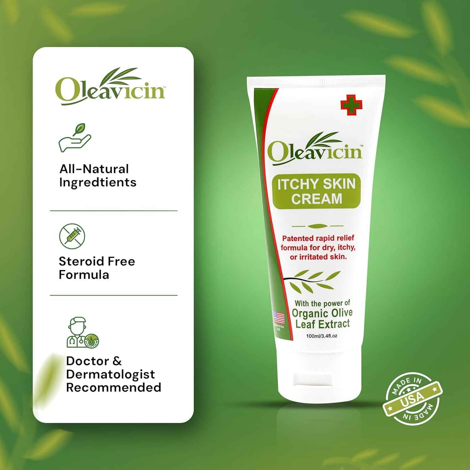 Oleavicin Extra Strength Anti-Itch Cream (2 Pack) for Dry, Itchy Skin Relief – Natural Fungal & Rash Treatment with Olive Leaf Extract – Fast-Acting, Long-Lasting Itch Relief