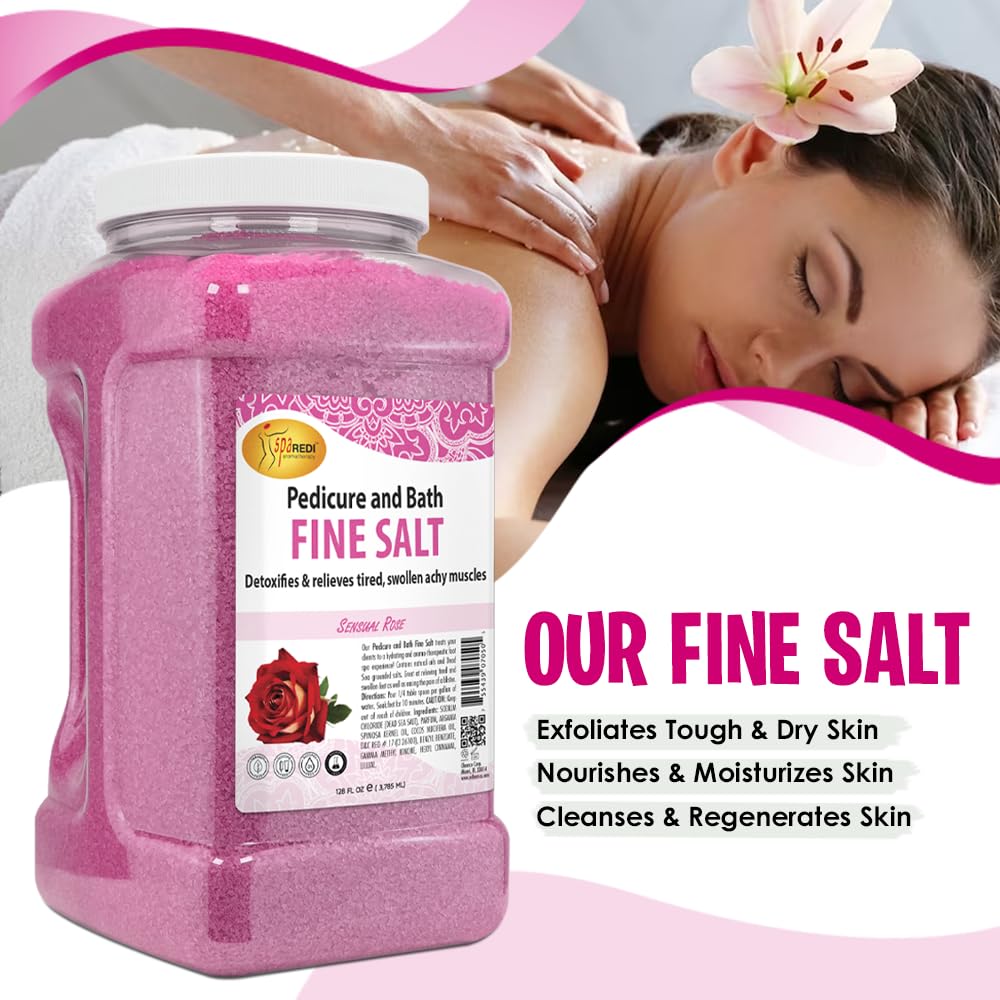 SPA REDI - Detox Foot Soak Pedicure and Bath Fine Salt, Sensual Rose, 128oz - Made with Dead Sea Salts, Argan Oil, Coconut Oil, and Essential Oil - Hydrates, Softens and Moisturizes