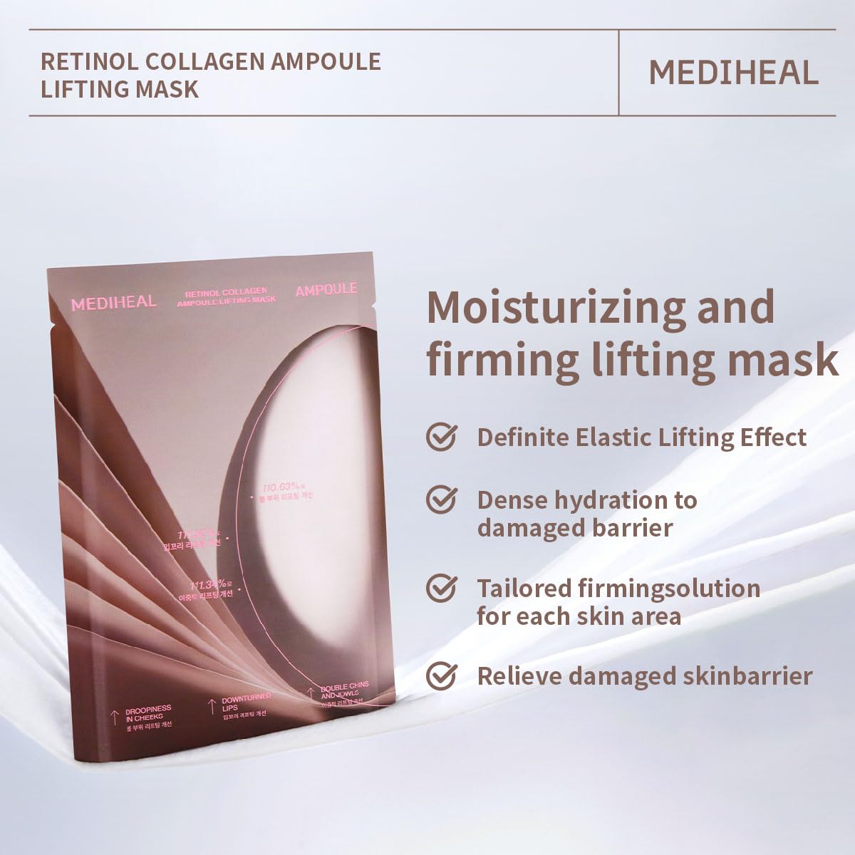 Mediheal Retinol Collagen Ampoule Lifting Mask (10 Counts) for Anti-Aging - Helps Reduce Fine Lines & Wrinkles, and Smoothens Skin