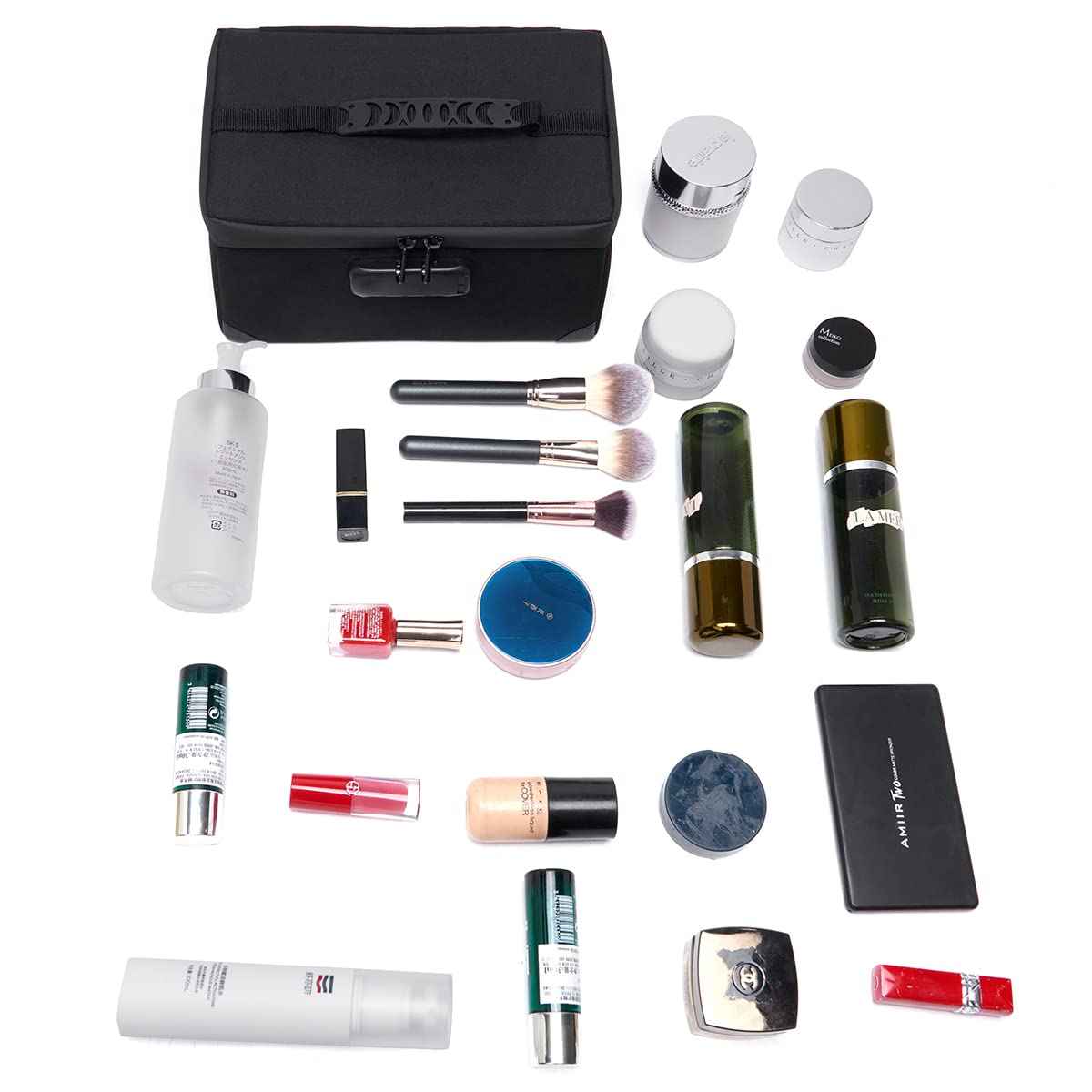 KaAutoler Portable Cosmetic Bag with Lock, Large Capacity Travel Makeup Case Organizer, Waterproof Makeup Bags for Girls Traveling With Handle and Divider Makeup Bag…(Black)