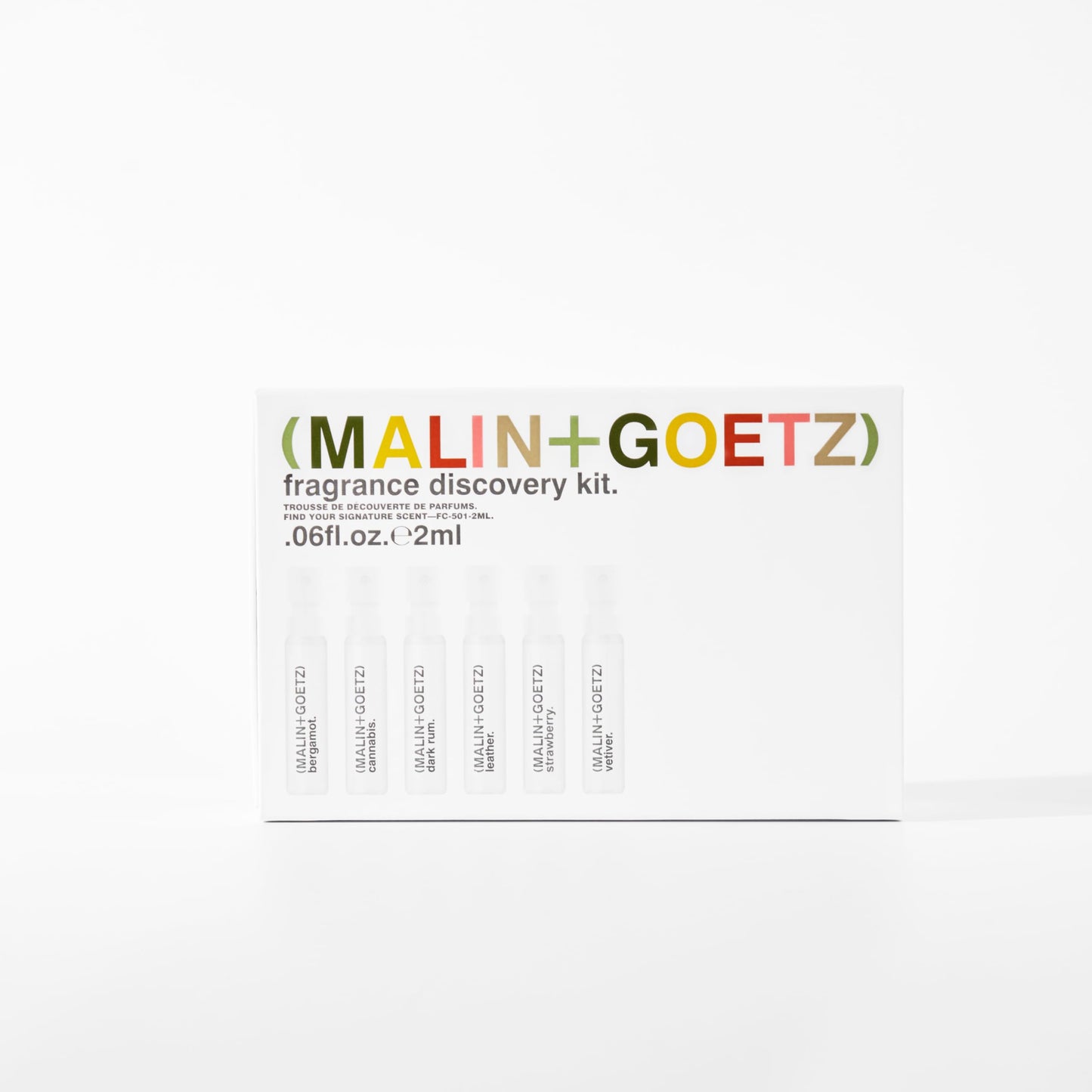 Malin + Goetz Fragrance Discovery Kit, 2 ml Each - Bergamot, Cannabis, Dark Rum, Leather, Strawberry & Vetiver Eau De Parfum - Travel Size Perfume Set, Fragrance Oil Gift Set, Vegan & Cruelty-Free