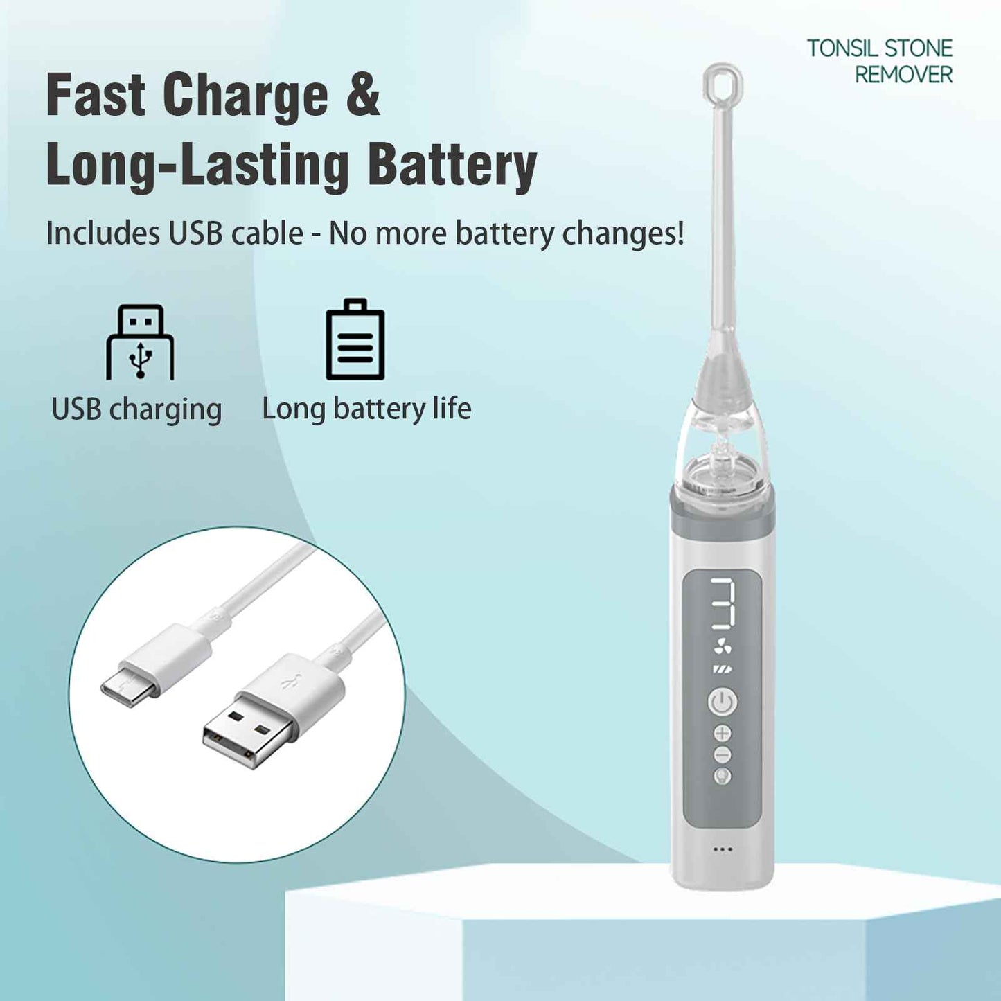 Electric Tonsil Stone Remover Kit - 5 Silicone Tips, 3 Suction Levels, Rapid USB-C Charging, Integrated LED - Gentle & Painless for Home Use, Doctor Recommended