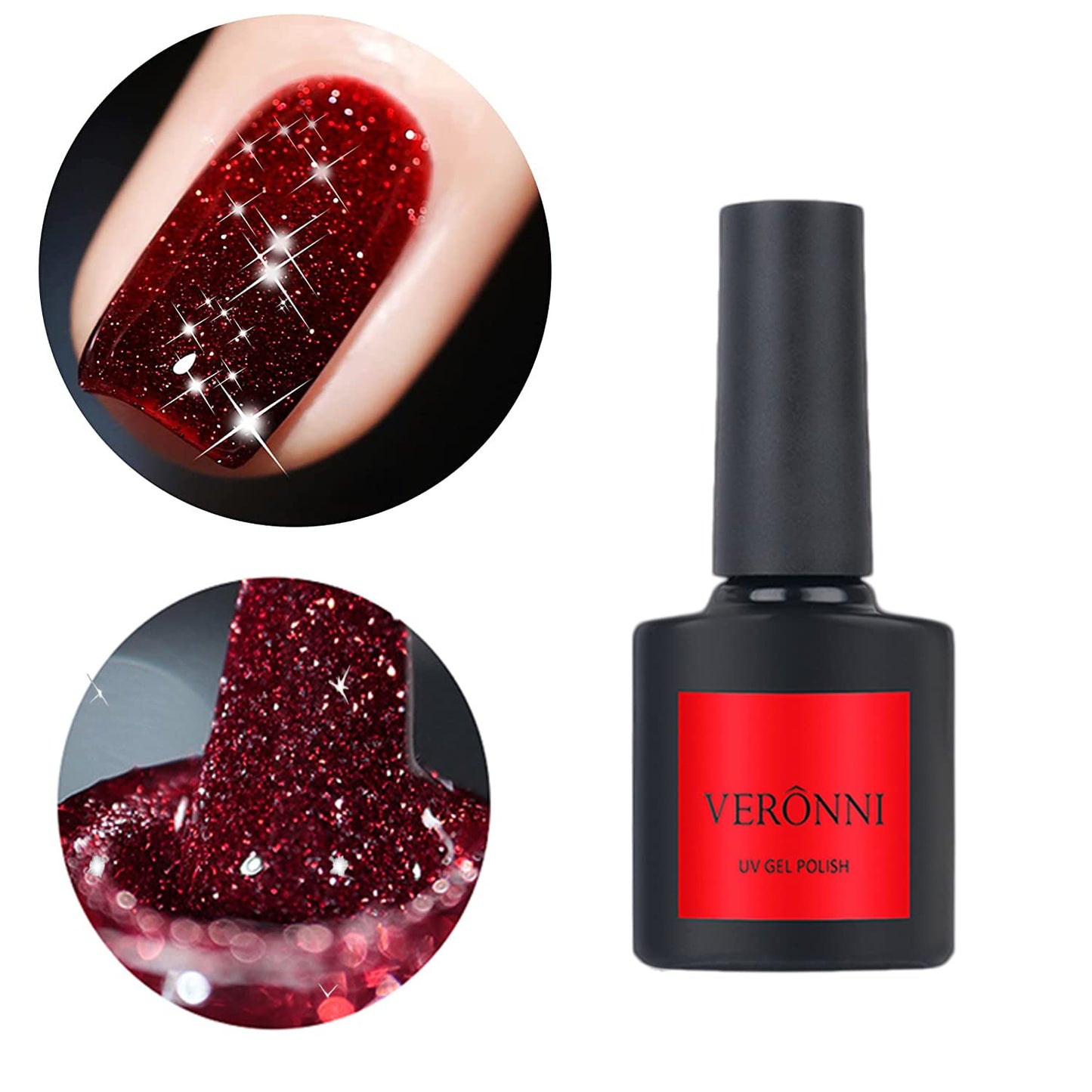 VERONNI Red Glitter Nail Polish Reflective Gel Nail Polish, Shiny Nail Polish Diamond Nail Gel Polish Varnish Manicure Soak Off UV LED Manicure Salon DIY（11）