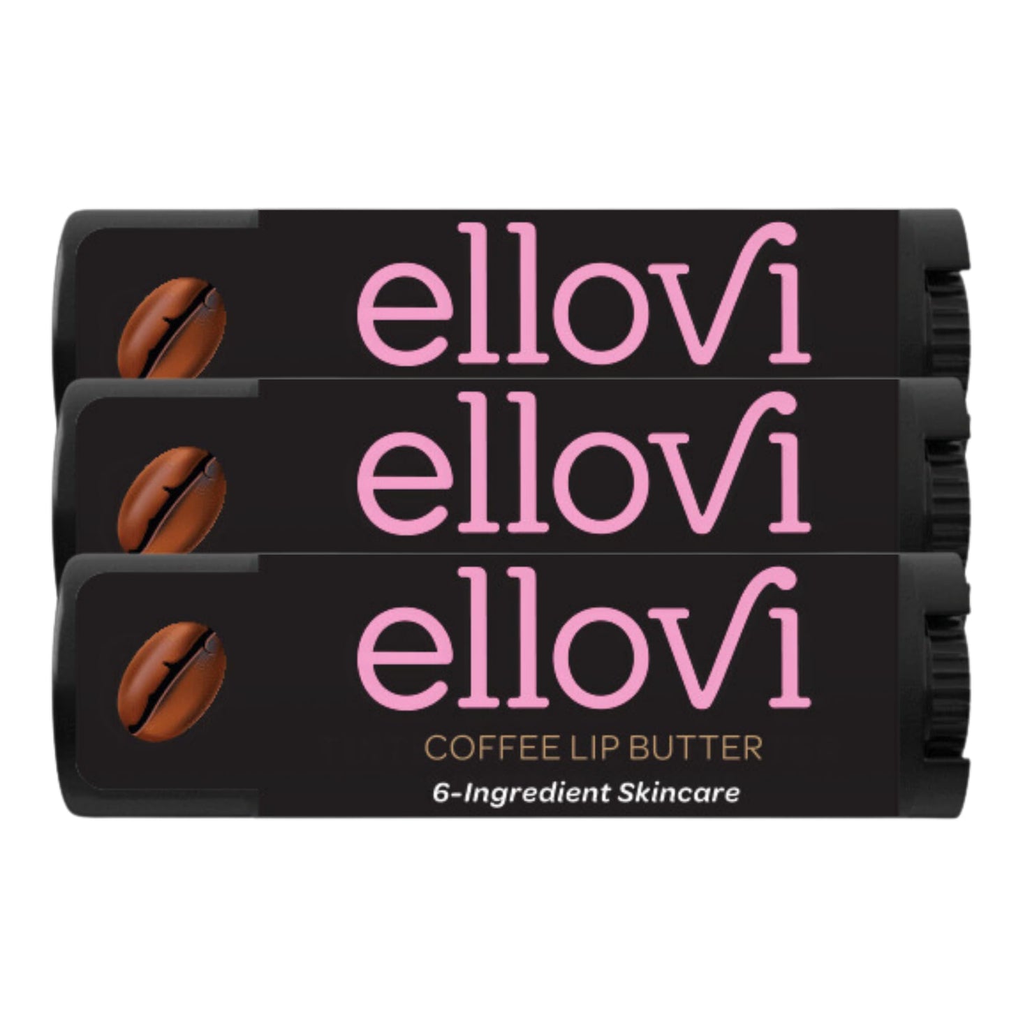 Ellovi Natural Lip Butter Lip Balm - Coffee - Pure Enough to Eat - Made With Just 6 Vegan Ingredients - 100% Natural & Organic Moisturizing Lip Care for All Day Hydration (3-Pack)