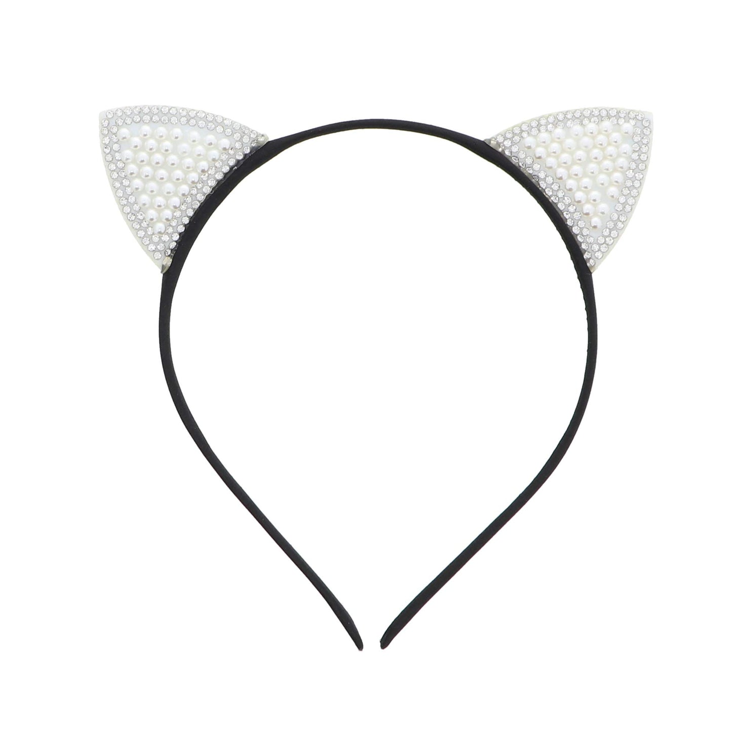 Motique Accessories Cat Ears Headband With Pearls for Girls- Black White