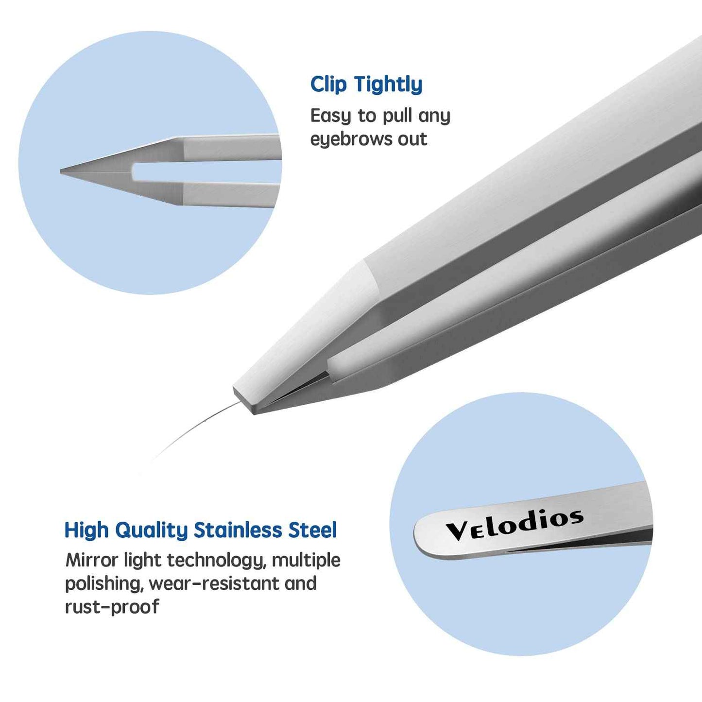 Velodios Professional Slant Tweezers for Women,Stainless Steel Eyebrow Tweezers for Eyebrows, Facial Hair,Chin Hair and Ingrown Hair Removal