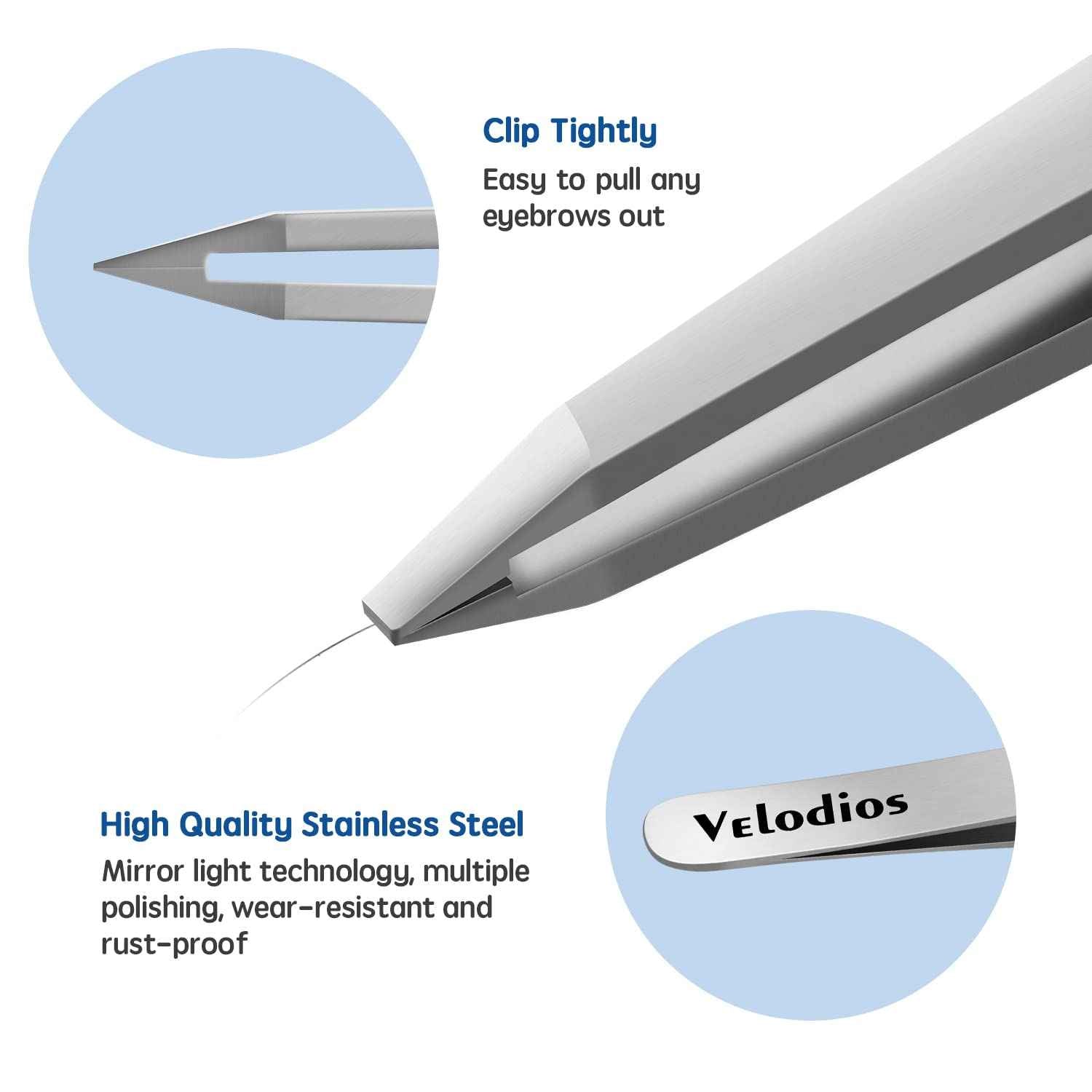 Velodios Professional Slant Tweezers for Women,Stainless Steel Eyebrow Tweezers for Eyebrows, Facial Hair,Chin Hair and Ingrown Hair Removal