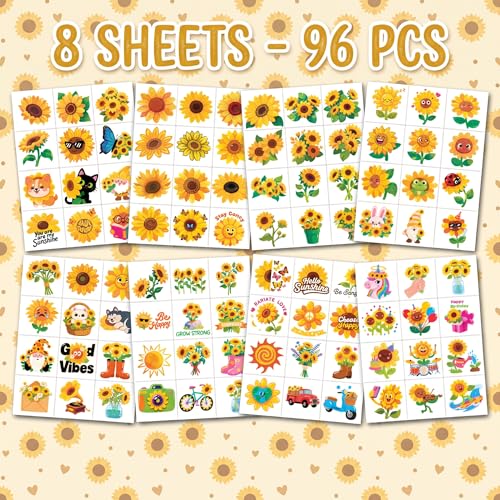 96 PCS Sunflower Temporary Tattoos for Kids - Party Favors