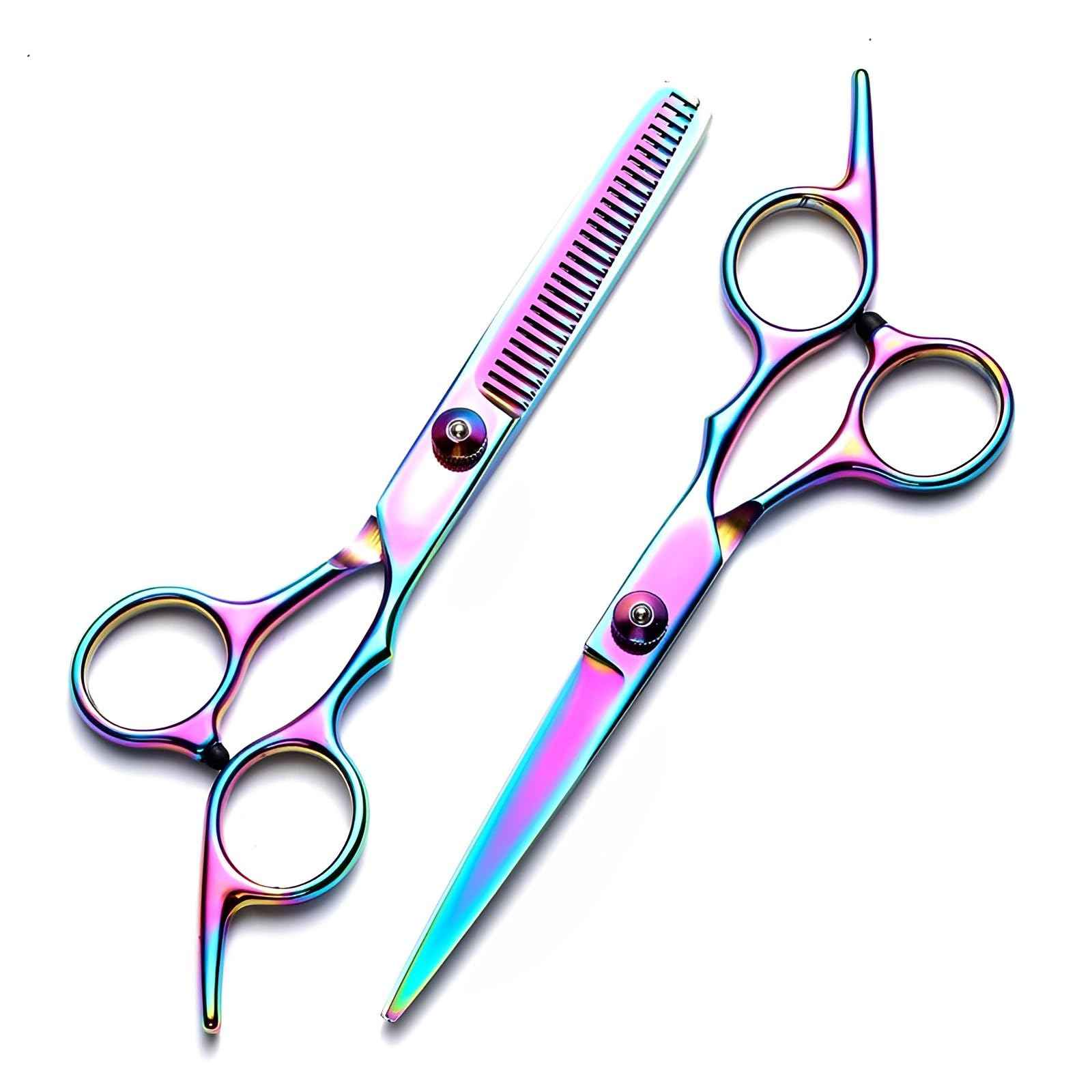 Hair Cutting Scissors Kit 11PCS, Professional Haircut Scissors with Japanese Stainless Steel Shears, Thinning Shears, Haircut Accessories in Leather Case for Salon/Home (Rainbow)