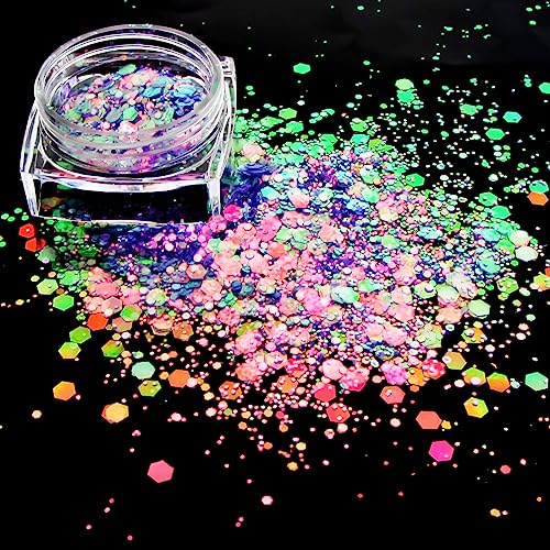 LuckForever 12 Colors Chunky Body Glitters Spring/Summer Collection Star River Glitter Glitter Mix Nail Glitter Flakes Illusion Candy Sequins Powder for Acrylic Nails Crafts Paints Resin Cosmetics