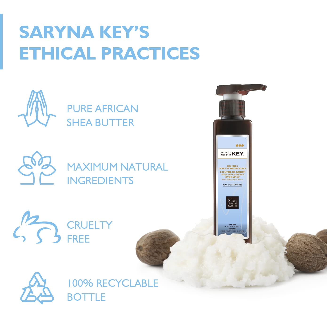 Saryna Key Curl Control Mixed Shea 70-30 (300ml/10.14oz) Softeners & Silk Proteins - Pure African Shea Butter - Moisturizer for Soft Waves and Loose Curls for Healthy, Radiant, Bouncy & Soft Curls