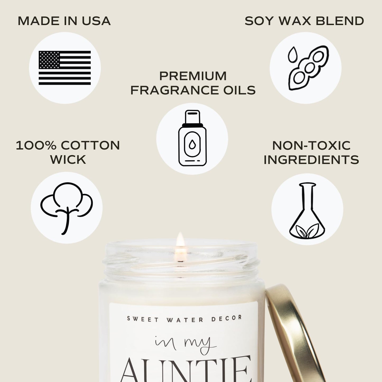 Sweet Water Decor In My Auntie Era Candle - Jasmine, Rosemary, Sea Salt, and Honey Scented Candle - 9 oz Soy Candle in Clear Jar with 40+ Hours Burn Time - Gifts for Aunts