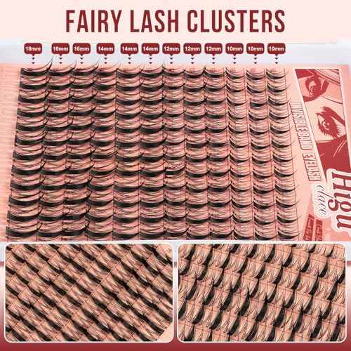 Higu clace Fairy-Lash-Clusters,144PCS Manga Lash-Clusters-Kit DIY Cluster Eyelash Extensions 10-18 mm, D Curl Lash Extension Kit with Lash Bond and Seal, Tweezers and Remover(Fairy-Kit-144pcs)