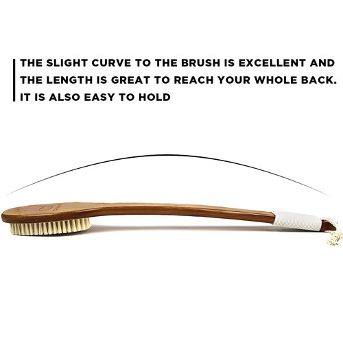 ICANdOIT-19.68Inch Natural Boar Bristles Anti-Slip Extra Long Handle Bath Brush,Bent Handle Shower Scrubber for Exfoliating,Shower Back Brush,Exfoliation Set with Pumice Stone(2 Pack)