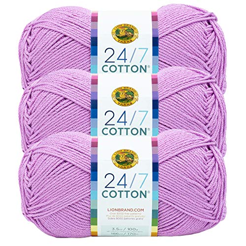 Lion Brand 24/7 Cotton Yarn, Lightweight Yarn for Knitting, Crocheting, and Crafts, Orchid, 3 Pack