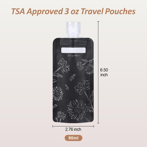 PACKISM Travel Containers for Liquids - 12 Pack Leak Proof 3oz TSA Approved Liquid Travel Pouches, Stand Up, Slim & Lightweight Design, Space Saving, Pack More Shampoo Conditioner Lotion Body Wash