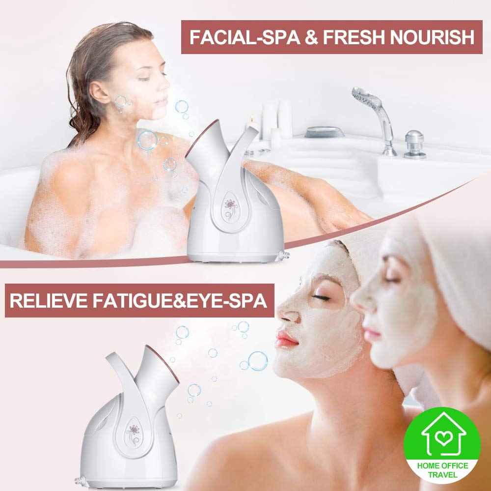 Facial Steamer, Amconsure Nano Ionic Face Steamer for Home, 100ML Warm Mist Humidifier for Women Moisturizing, Unclogs Pores-Bonus Stainless Steel Skin Kit and 2 Face Scrubbers
