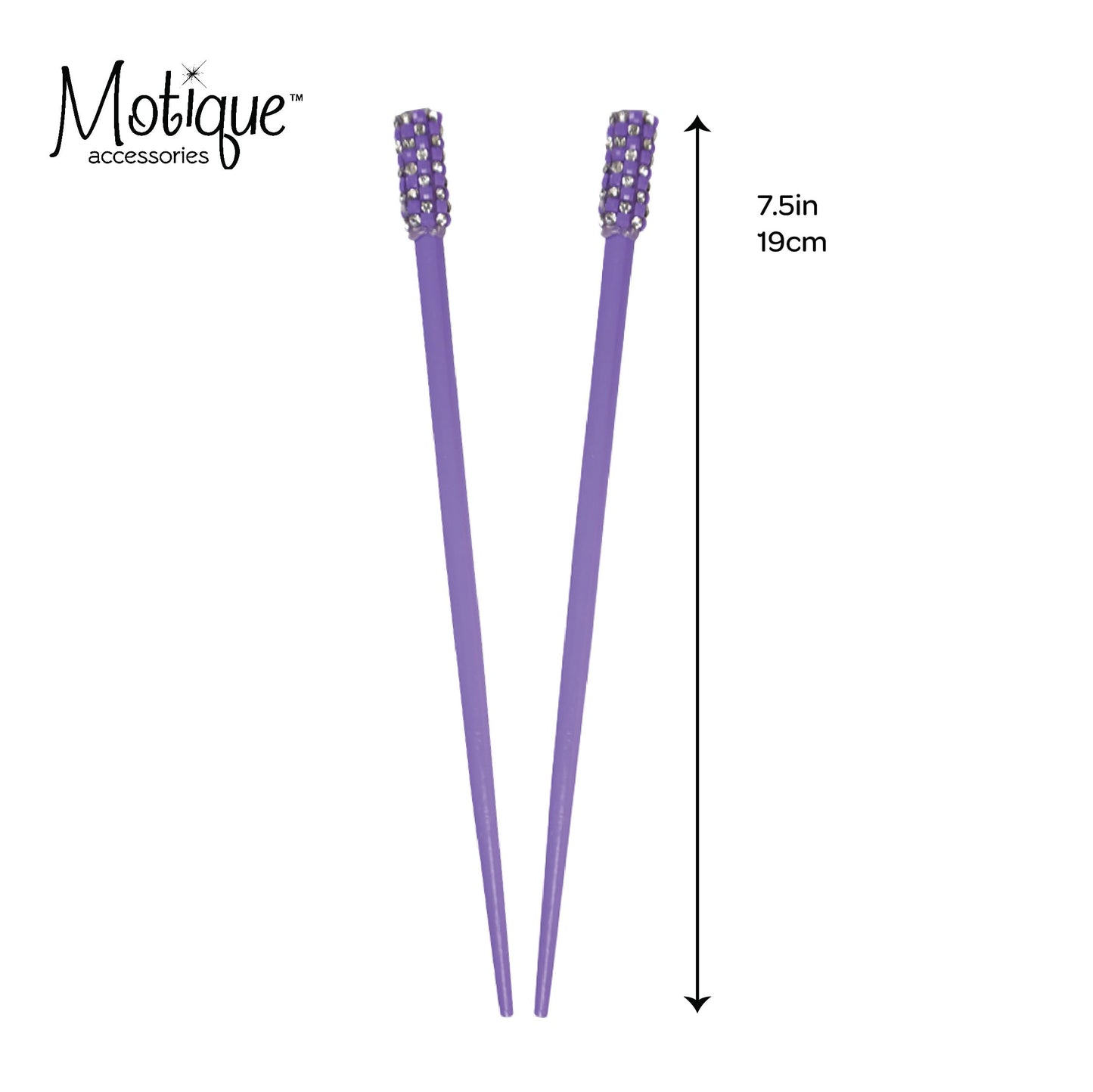 Set of 2 Hair Sticks Chopsticks with Colored Studded Tops - Purple