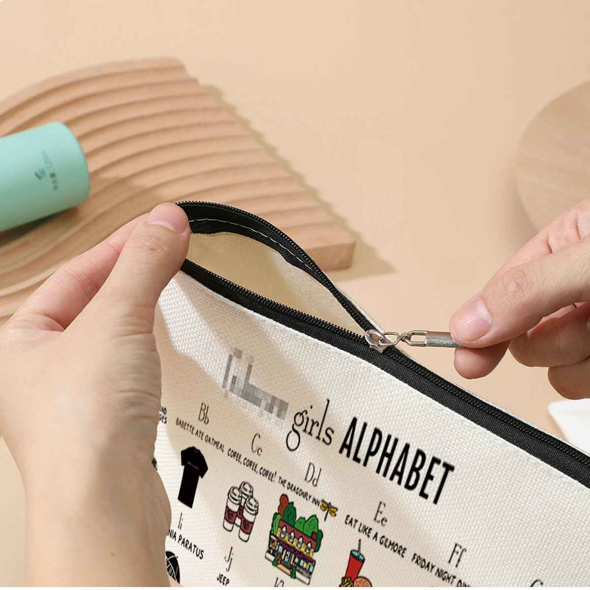 DJHUNG Funny Cosmetic Bag - Girls Fans Inspired TV Show Merchandise Makeup Bag Friendship Gifts for Women, Sisters, Teens - Alphabet