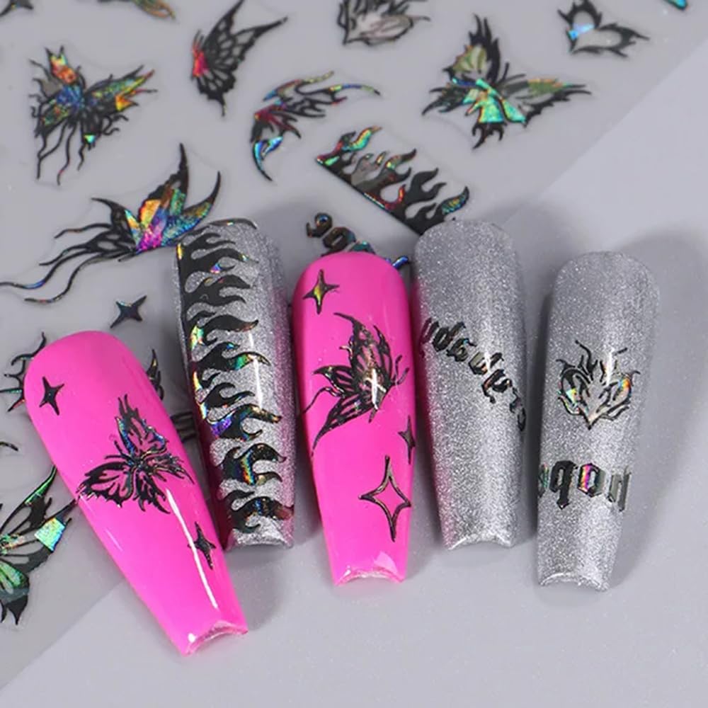 8pcs Laser Black Butterfly Nail Stickers for Women 3D Butterfly Nail Art Stickers Butterfly Nail Decals for Nail Art Supplies Self Adhsive Butterfly Stickers for Nails Butterflies Nail Decorations