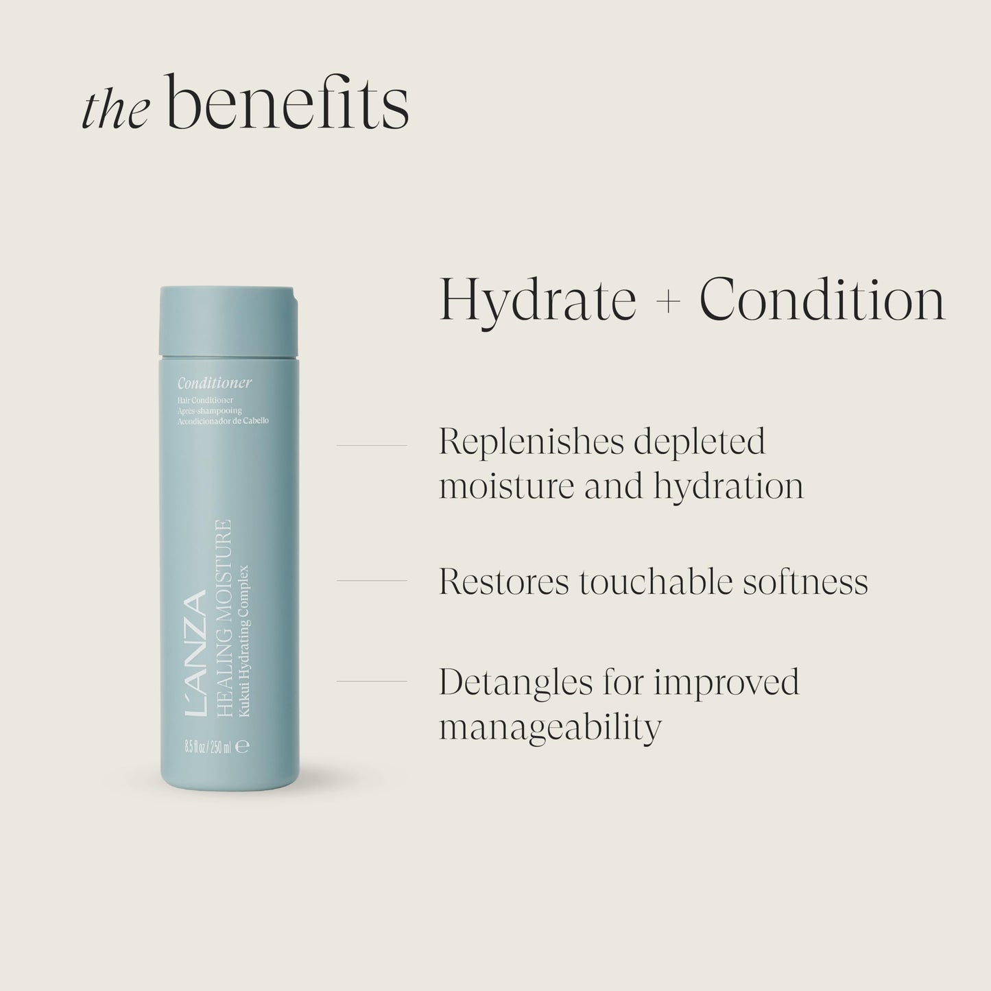 L'ANZA Healing Moisture Kukui Nut Conditioner, Renews Strength, Replenishes Moisture, for a Perfect Silky Look,Suitable for All Hair Types (8.5 Fl Oz)