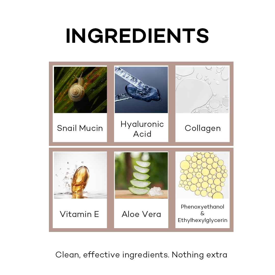 Snail Extract, Hyaluronic Acid, Collagen, Vitamin E, Aloe Vera, Snail Mucin Repairing Face Cream for All Skin Types. Revitalizing, Moisturizing and Hydrating Facial Moisturizer, Soft & Glowy Skin.
