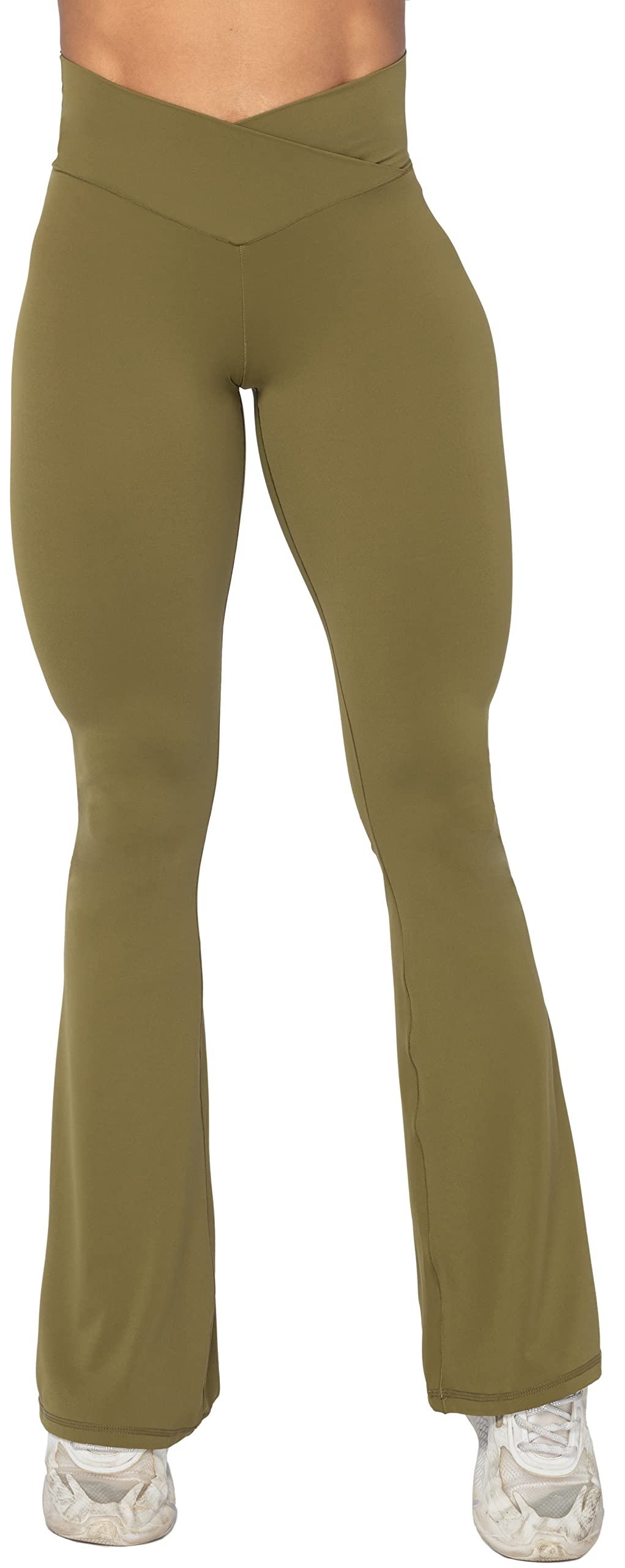 Sunzel Flare Leggings, Crossover Yoga Pants for Women with Tummy Control, High-Waisted and Wide Leg Martini Olive