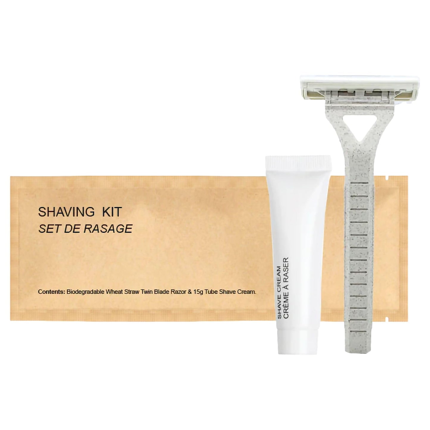 World Amenities Kraft Paper Shave Kit - Bulk Homeless Care Package - Dual Blade Safety Razor and Shave Cream Set (50 Pack)