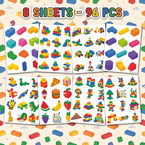 96 PCS Building Block Temporary Tattoos for Kids