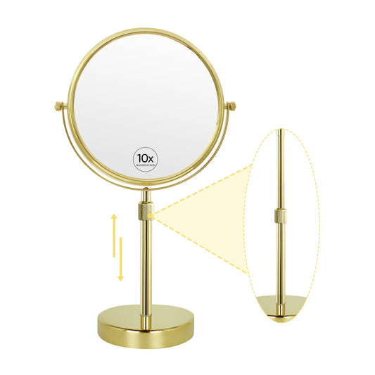 Nicesail Table Mirror 1X 10X Magnifying Mirror Double Sided, Vanity Makeup Mirror 360 Rotation 8 Inch Desk Mirror, Shiny Gold