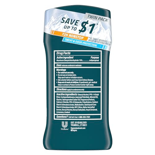Degree Men Advanced Everest Antiperspirant Deodorant, 72-Hour Protection, 2-Pack